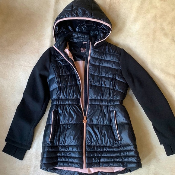 Michael Kors Jackets & Blazers - MICHAEL KORS Shine QUILTED Black & Pink PUFFER JACKET with DETACHABLE Hood